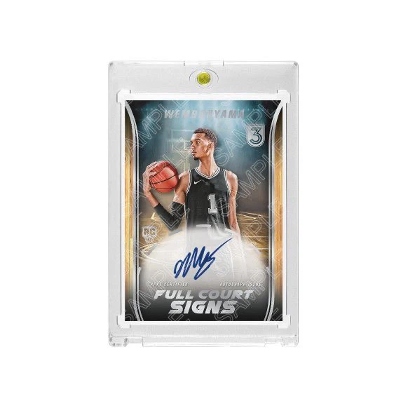 Spurs Wembanyama Full Court Signs Rookie Basketball Card with Display Case