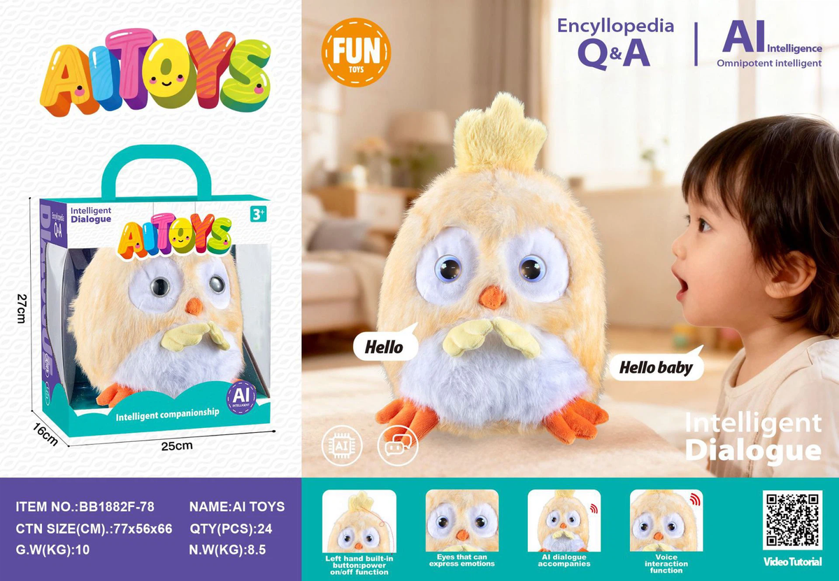Multi-Language AI Interactive Owl Plush Doll, Phone Connectable, Expressive Movable Eyes