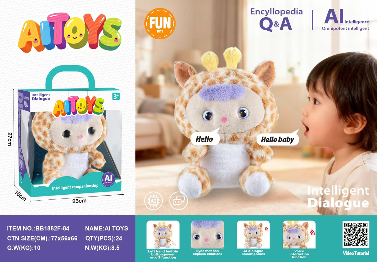 Multi-Language AI Interactive Giraffe Plush Doll, Phone Connectable, Expressive Movable Eyes